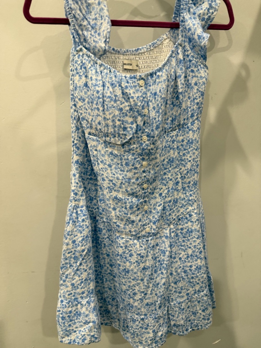Hollister White Smocked Top with Blue Trim